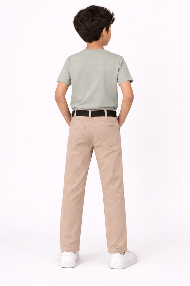 Boys' Stone Beige Straight-Fit Jeans with Black Utility Belt