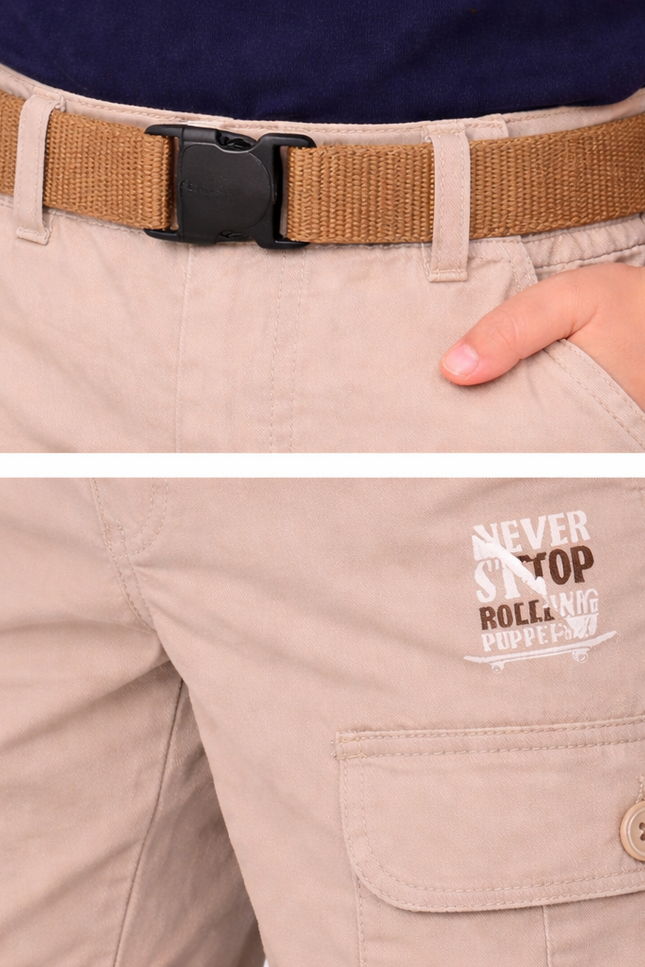 Boys' "Ride the Streets" Utility Cargo Trousers with Webbed Belt