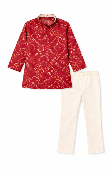 Kids' Ethnic Festive Wear Set – Traditional Maroon or Blue Bandhani Kurta Set