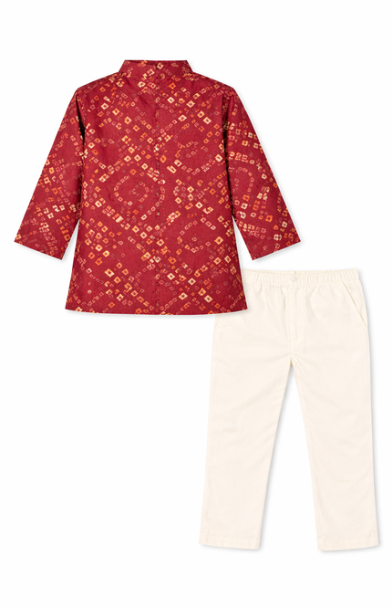 Kids' Ethnic Festive Wear Set – Traditional Maroon or Blue Bandhani Kurta Set