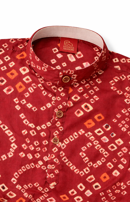 Kids' Ethnic Festive Wear Set – Traditional Maroon or Blue Bandhani Kurta Set
