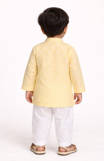 Newborn & Baby Ethnic Festive Set – Soft Lemon Yellow or Pista Green Printed Kurta