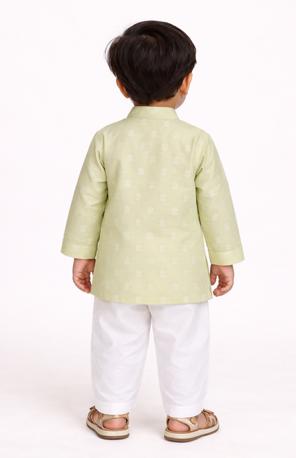 Newborn & Baby Ethnic Festive Set – Soft Lemon Yellow or Pista Green Printed Kurta