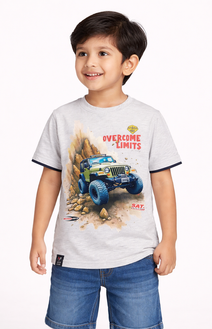 Kids' Adventure Graphic T-Shirt – Premium Cotton Tee in Grey, Lemon, and DX Blue