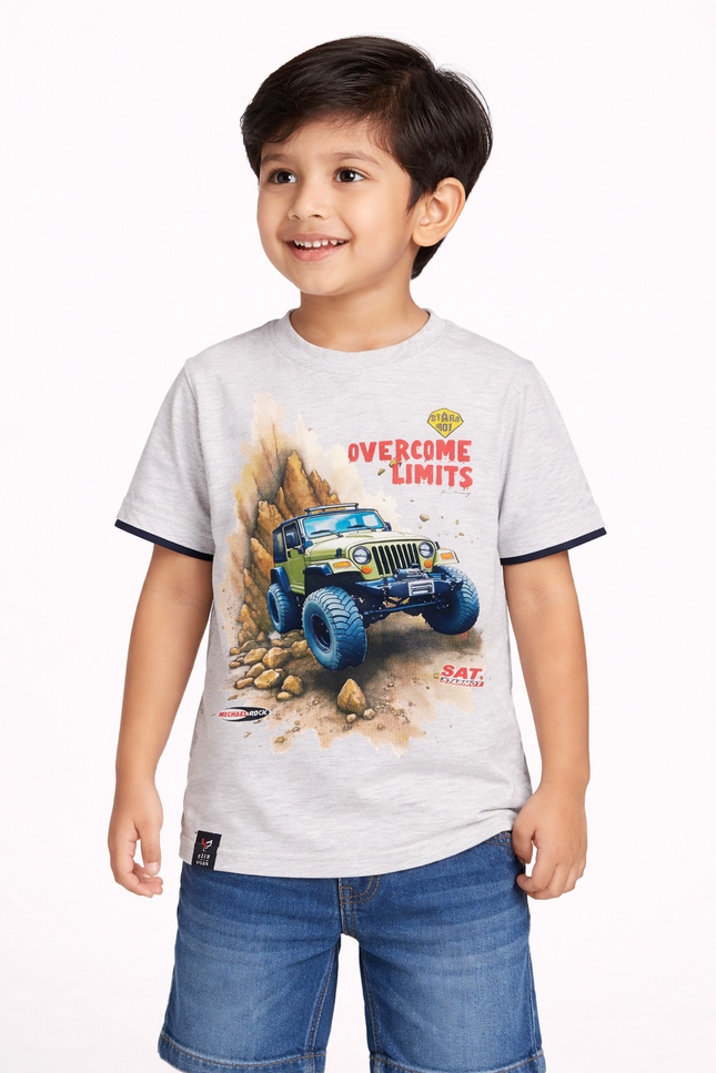 Kids' Adventure Graphic T-Shirt – Premium Cotton Tee in Grey, Lemon, and DX Blue