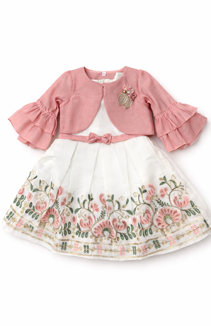 Girls' Embroidered Muslin Party Dress with Ruffled Bolero Jacket – 2-Piece Summer Set