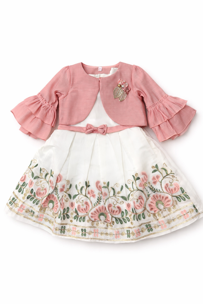 Girls' Embroidered Muslin Party Dress with Ruffled Bolero Jacket – 2-Piece Summer Set