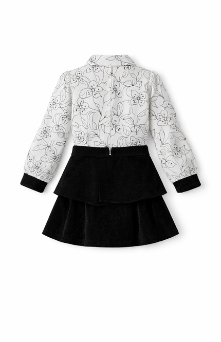 Kids Chic Monochrome Floral Top & Black Tiered Skirt Outfit