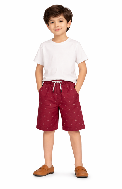 Kids' Premium Canvas Summer Shorts – Deep Wine Nautical Anchor & Ship Wheel Print