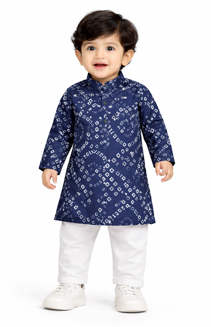 Kids' Ethnic Festive Wear Set – Traditional Maroon or Blue Bandhani Kurta Set