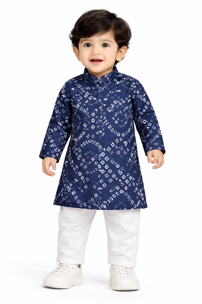 Kids' Ethnic Festive Wear Set – Traditional Maroon or Blue Bandhani Kurta Set