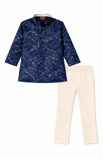 Kids' Ethnic Festive Wear Set – Traditional Maroon or Blue Bandhani Kurta Set