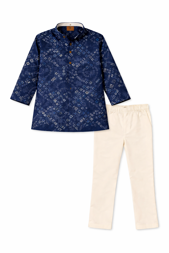 Kids' Ethnic Festive Wear Set – Traditional Maroon or Blue Bandhani Kurta Set