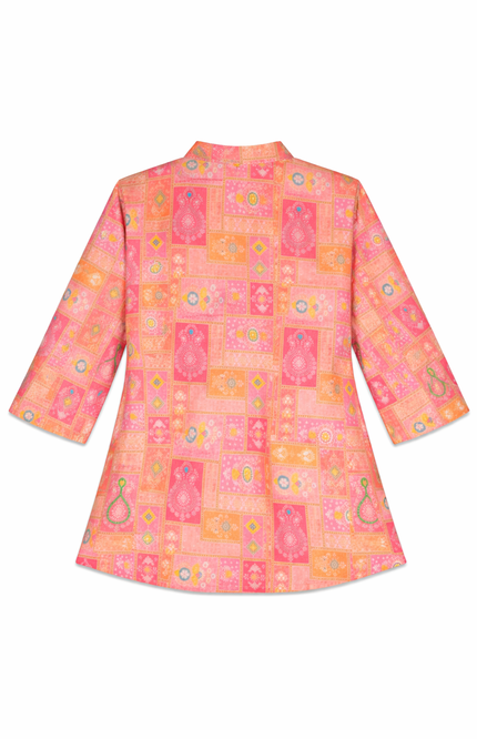 Infant Boys' Pink & Peach Patchwork Angrakha Kurta with Dhoti Set
