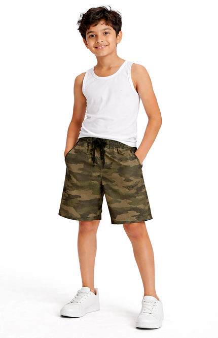Kids' Military Print Cargo-Style Shorts – Premium Grey & Olive Camo Summer Bottoms