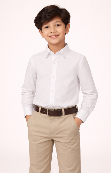 Kids' Premium Formal White Button-Down – Signature Designer Cotton Shirt