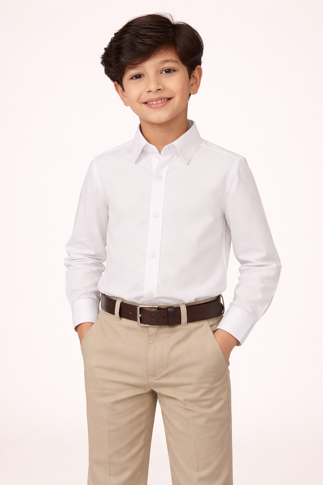 Kids' Premium Formal White Button-Down – Signature Designer Cotton Shirt