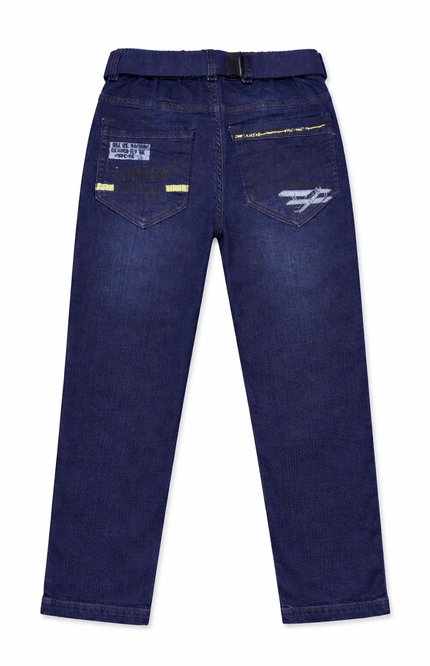 Boys' Aviation-Themed Embroidered Denim Jeans with Utility Belt