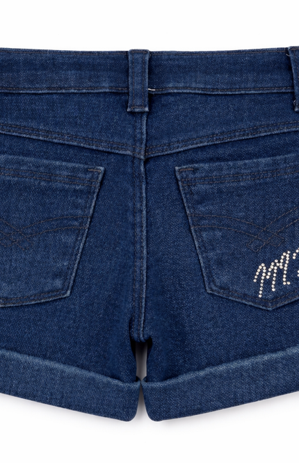 Girls' Denim Cuff Shorts with Rhinestone Bow