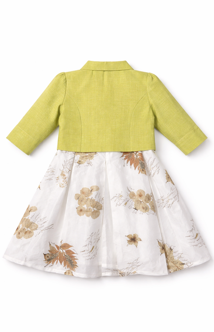 Gemini said Girls' Floral Print A-Line Dress with Lime Green Crepe Bolero