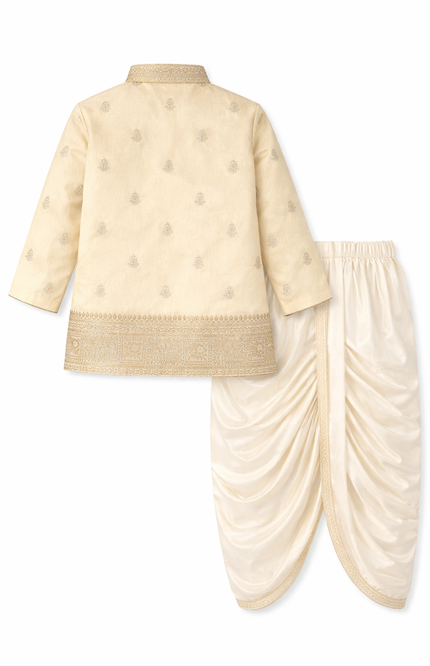 Kids' Premium Ethnic Wear – Gold-Toned Silk Blend Kurta with Traditional Dhoti