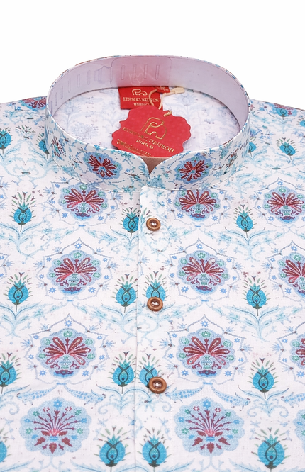 Teen Boys' Blue & Maroon Damask Kurta Set