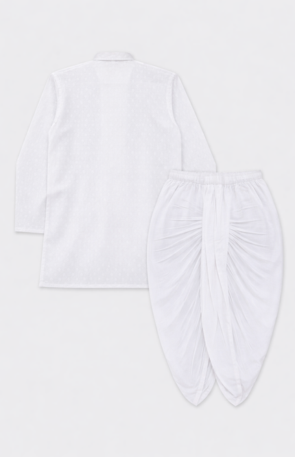 Boys' White Angarkha Kurta & Dhoti Set with Potli Buttons