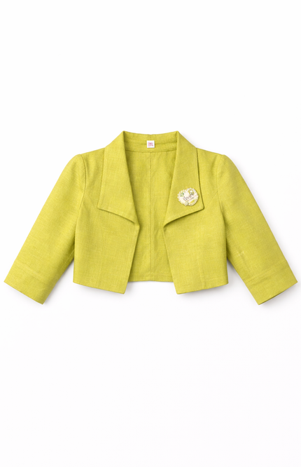 Gemini said Girls' Floral Print A-Line Dress with Lime Green Crepe Bolero