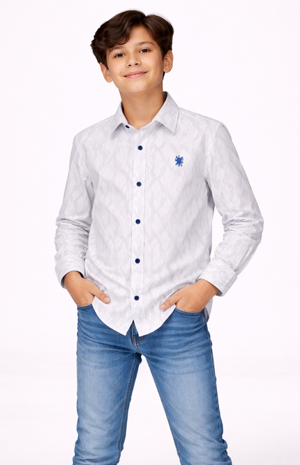 Boys' Geometric Jacquard Long-Sleeve Formal Shirt