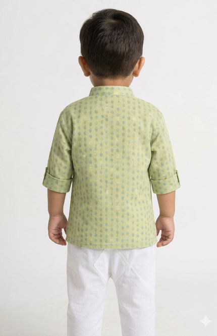 Green Printed Kurta Pajama Set for Boys | Soft Festive Kidswear