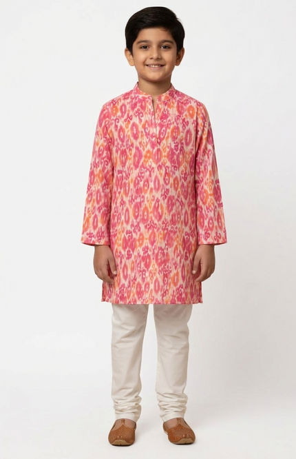 Boys' Ikat Print Kurta and White Pajama Set