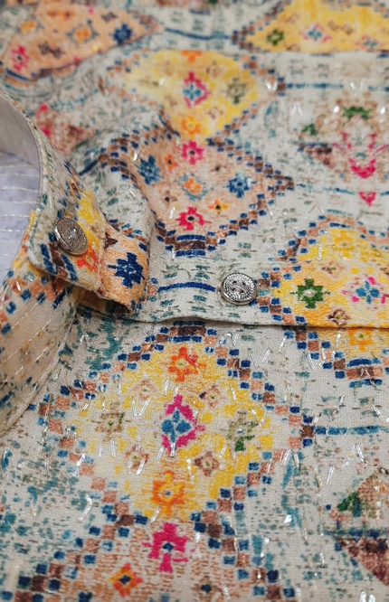 Boys' Multicolored Diamond Mosaic Kurta & White Pajama Set