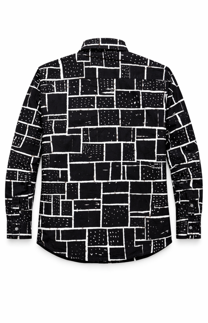 Kids' Designer Monochrome Full-Sleeve Shirt – Premium Abstract Pattern Streetwear