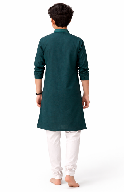 Teen Boys' Solid Kurta Set with Designer Placket