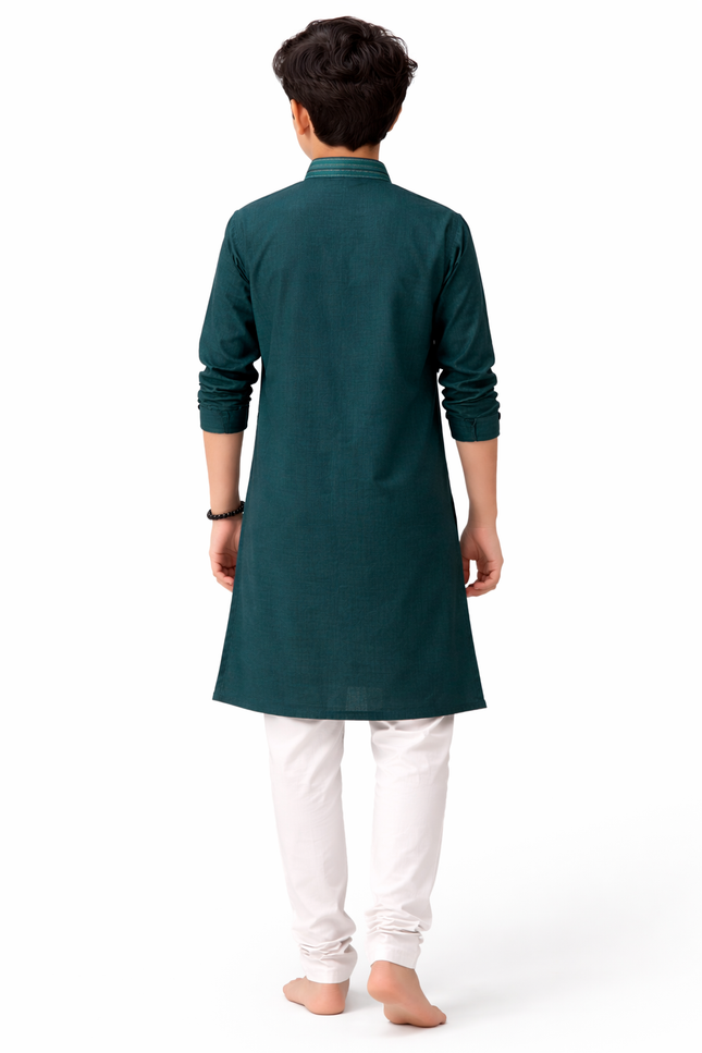 Teen Boys' Solid Kurta Set with Designer Placket