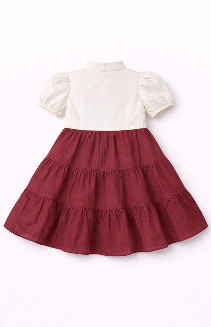 Girls’ Burgundy Tiered Maxi Dress with Cream Bolero Jacket