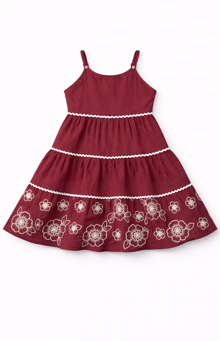 Girls’ Burgundy Tiered Maxi Dress with Cream Bolero Jacket