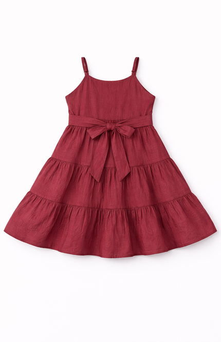 Girls’ Burgundy Tiered Maxi Dress with Cream Bolero Jacket