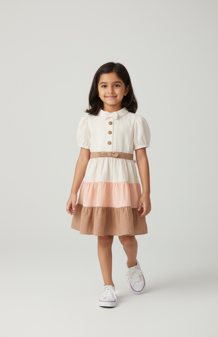 Girls' Tiered Pastel Party Dress in Premium Crepe