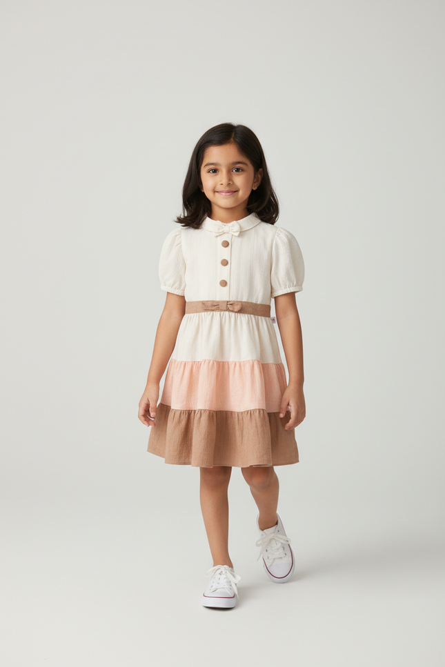Girls' Tiered Pastel Party Dress in Premium Crepe