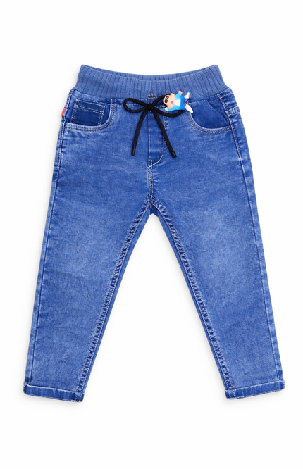 Kids' Comfort-Fit Denim Joggers – Faded Blue Elastic Waist Trousers