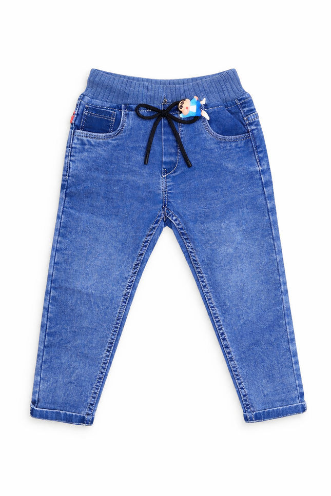 Kids' Comfort-Fit Denim Joggers – Faded Blue Elastic Waist Trousers