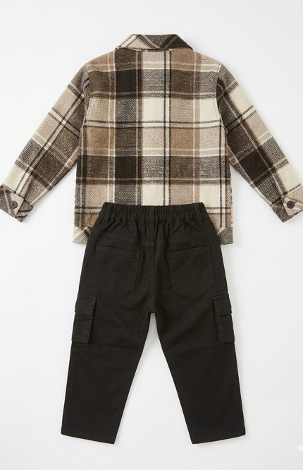 Boys' 3-Piece Plaid Shacket Set | Flannel Shirt, Graphic T-Shirt & Cargo Pants