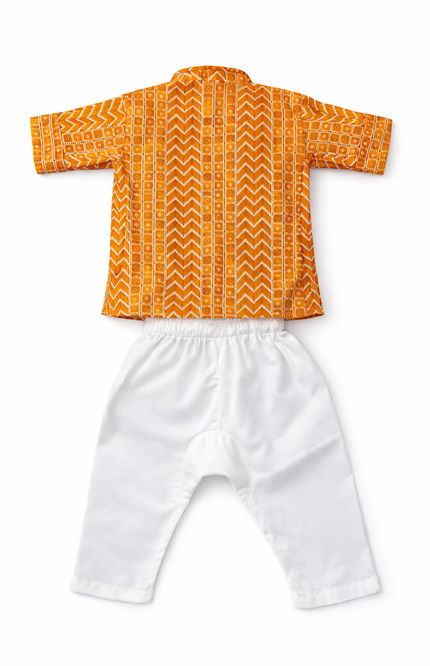 Infant Boys' Mustard Yellow Chevron Print Kurta with White Pajamas