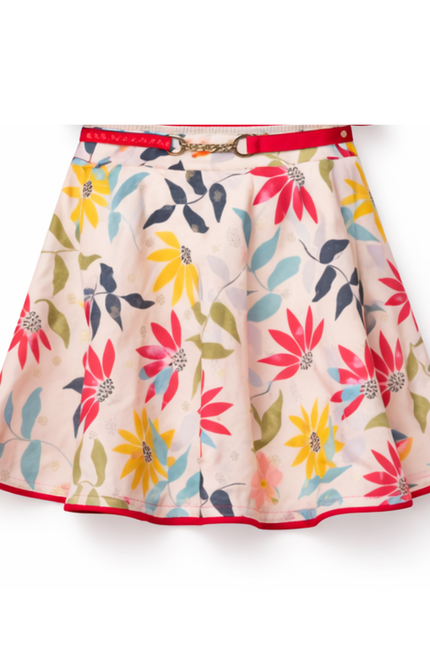 Red Floral Party Skirt with Layered Top