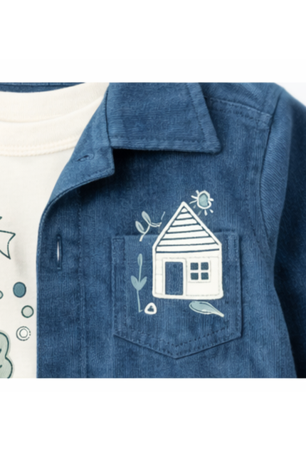 Boys' 3-Piece Blue Corduroy Jacket, Cargo Pants, and Graphic Tee Set