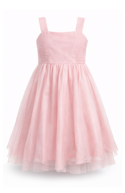 Kids' Formal Pink Tulle Gown – Shimmery Sleeveless Birthday Dress