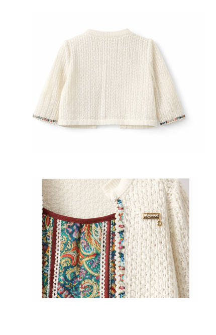 Girls' Paisley Print Tiered Middy Dress with Cream Knit Shrug