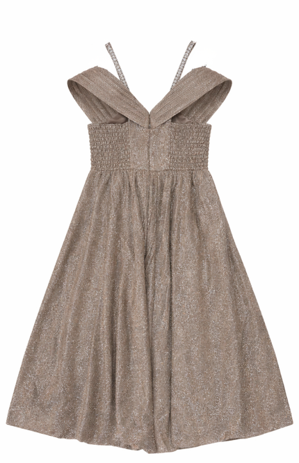 Girls' Mauve Shimmer Pleated Party Dress | Diamond Strap Evening Gown