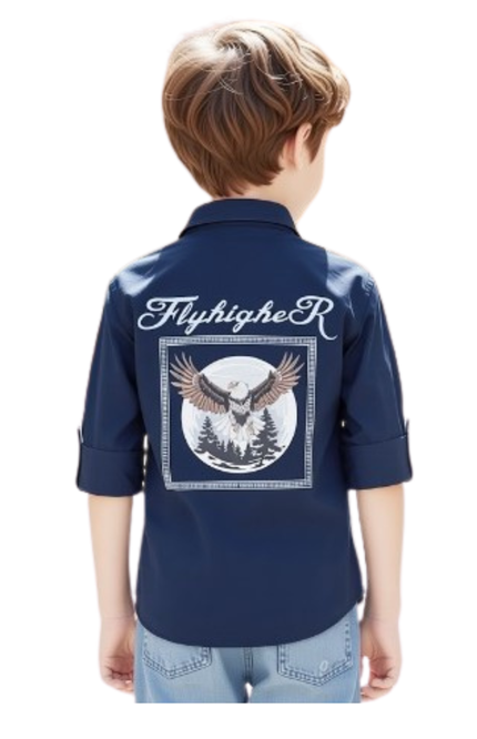Boys' 3-Piece Navy Button-Down Shirt, Graphic Tee, and Cargo Jeans Set